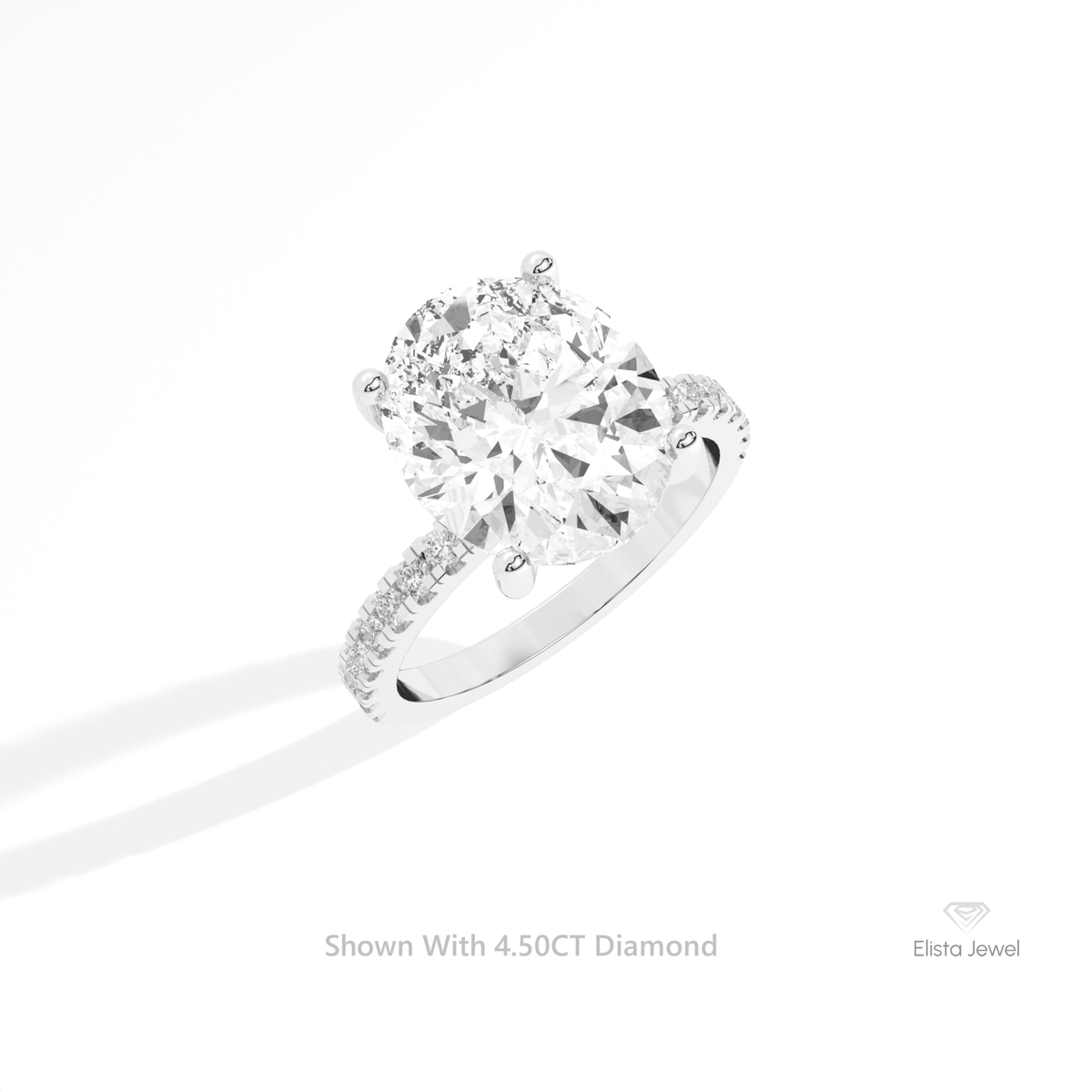Oval Cut Solitaire Accent Wedding Lab Grown Diamond Ring in 14K Rose Gold - Profile View