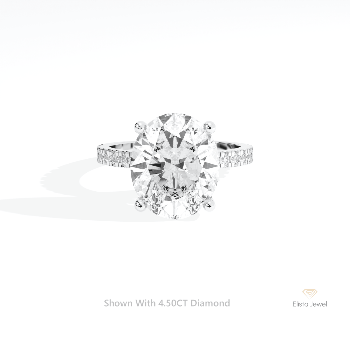 Oval Cut Solitaire Accent Wedding Lab Grown Diamond Ring in 14K Yellow Gold - Detail View