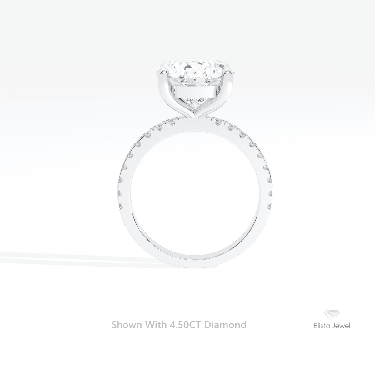 Oval Cut Solitaire Accent Wedding Lab Grown Diamond Ring in 18K White Gold - Close-up View