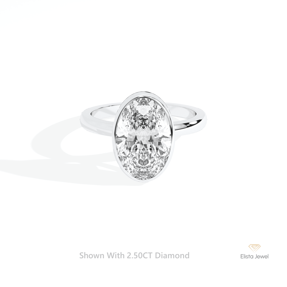 Oval Cut Solitaire Bezel Engagement Lab Grown Diamond Ring in 14K Yellow Gold - Detail View