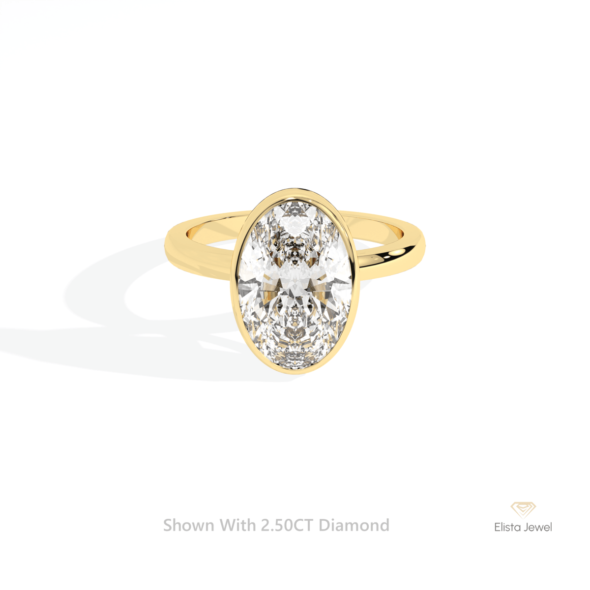 Oval Cut Solitaire Bezel Engagement Lab Grown Diamond Ring in 18K Rose Gold - Ring on Hand View