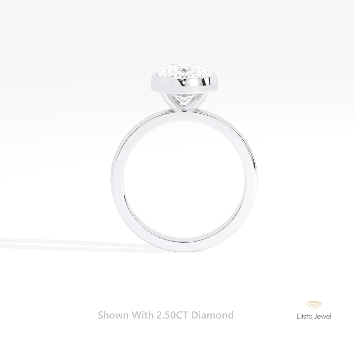 Oval Cut Solitaire Bezel Engagement Lab Grown Diamond Ring in 18K White Gold - Close-up View