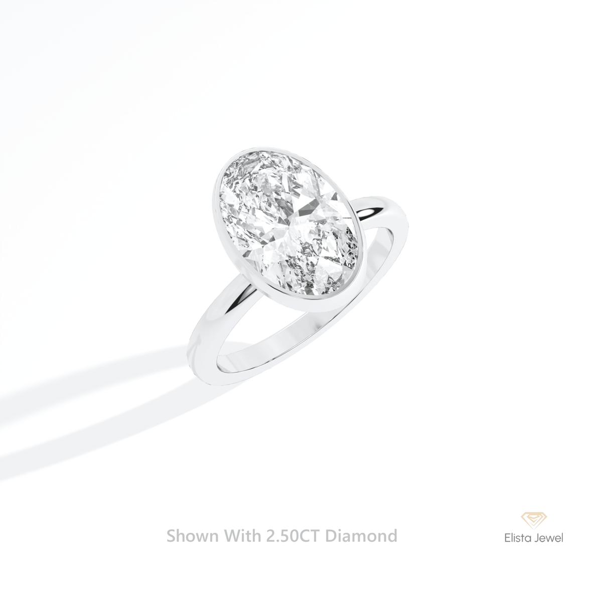 Oval Cut Solitaire Bezel Engagement Lab Grown Diamond Ring in 14K Rose Gold - Profile View