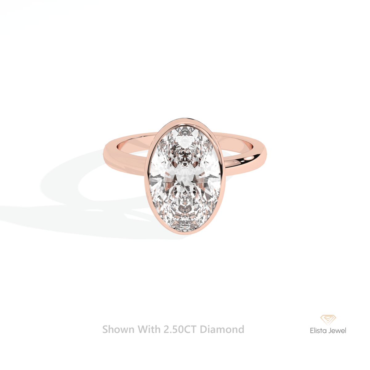 Oval Cut Solitaire Bezel Engagement Lab Grown Diamond Ring in 10K White Gold - Front View