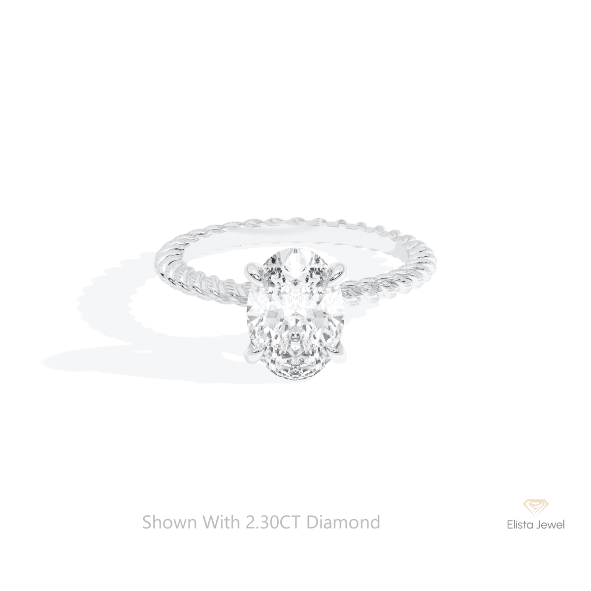 Oval Cut Solitaire Engagement Lab Grown Diamond Ring in 14K Yellow Gold - Detail View