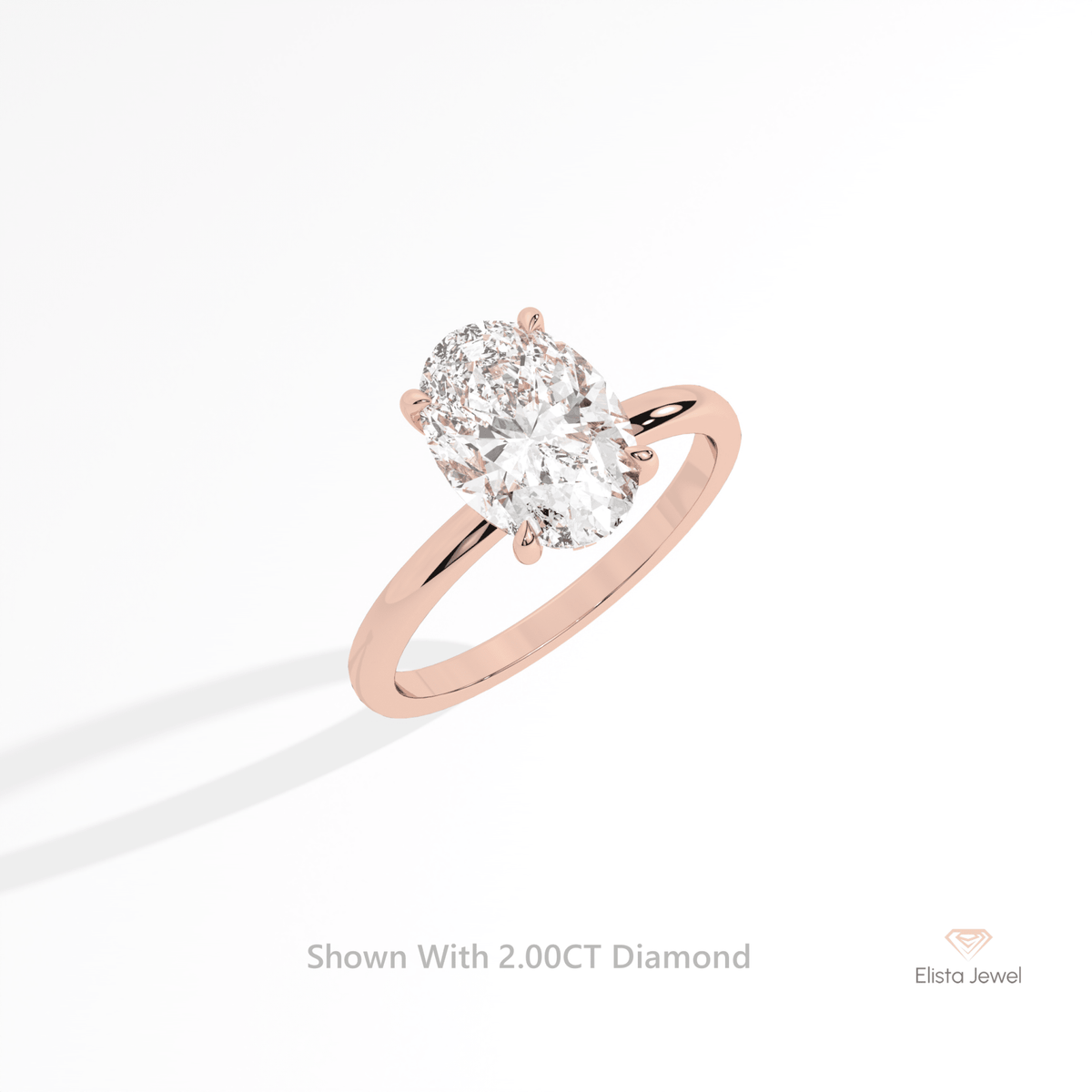 Oval Cut Solitaire Hidden Halo Wedding Lab Grown Diamond Ring in 14K Rose Gold - Profile View