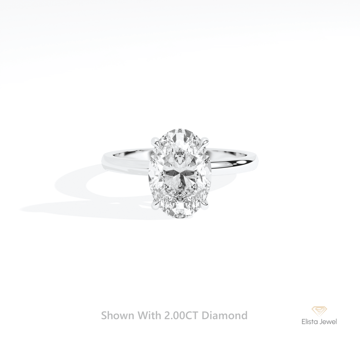 Oval Cut Solitaire Hidden Halo Wedding Lab Grown Diamond Ring in 10K White Gold - Front View