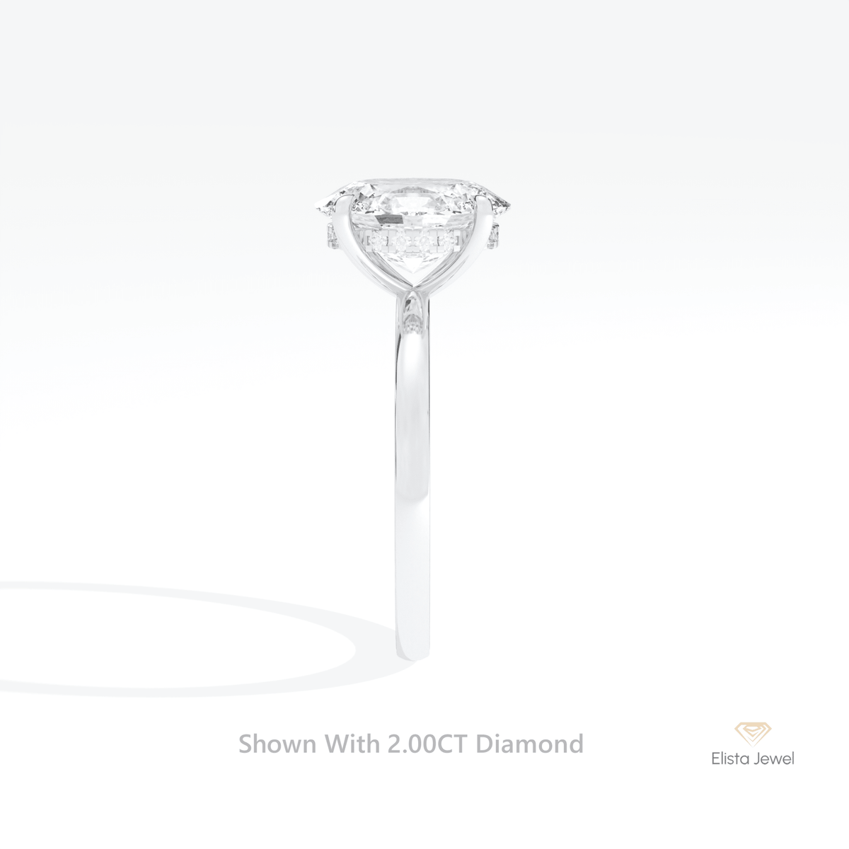Oval Cut Solitaire Hidden Halo Wedding Lab Grown Diamond Ring in 14K White Gold - Top View