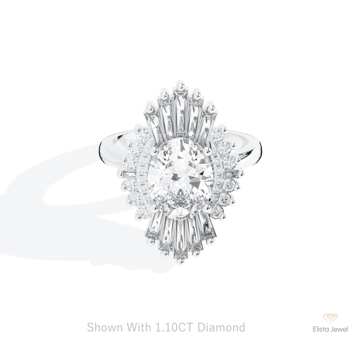 Oval Cut Starburst Engagement Lab Grown Diamond Ring in 14K Yellow Gold - Detail View