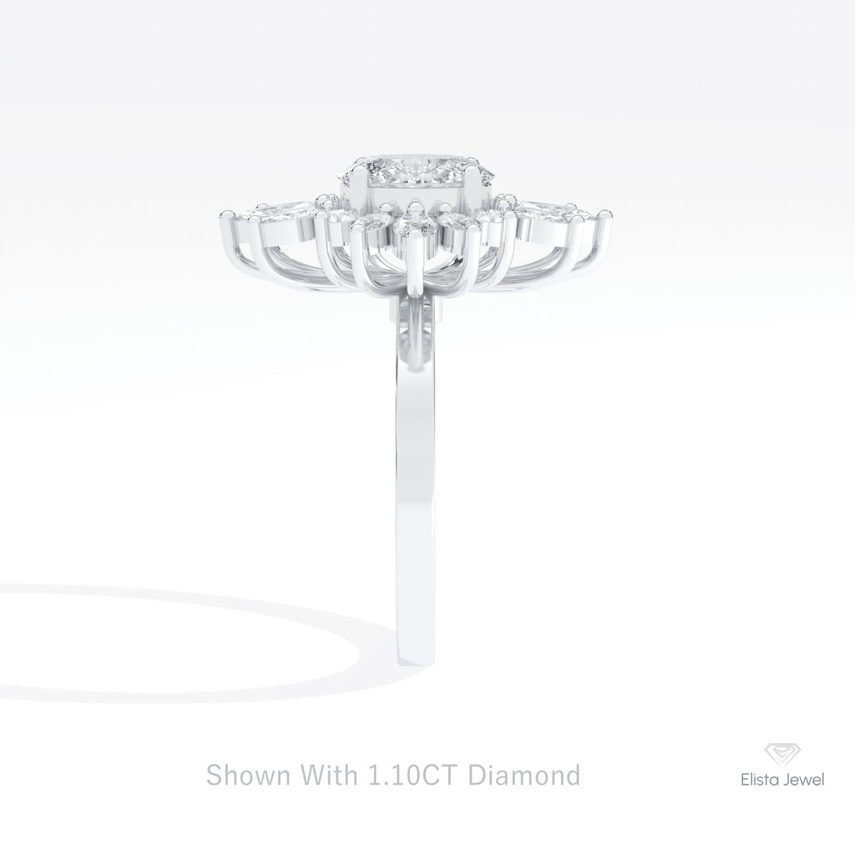Oval Cut Starburst Engagement Lab Grown Diamond Ring in 18K Yellow Gold - Perspective View