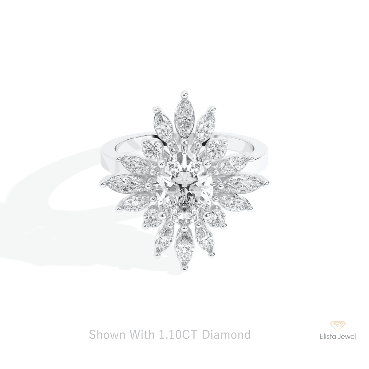 Oval Cut Starburst Engagement Lab Grown Diamond Ring in 14K Yellow Gold - Detail View