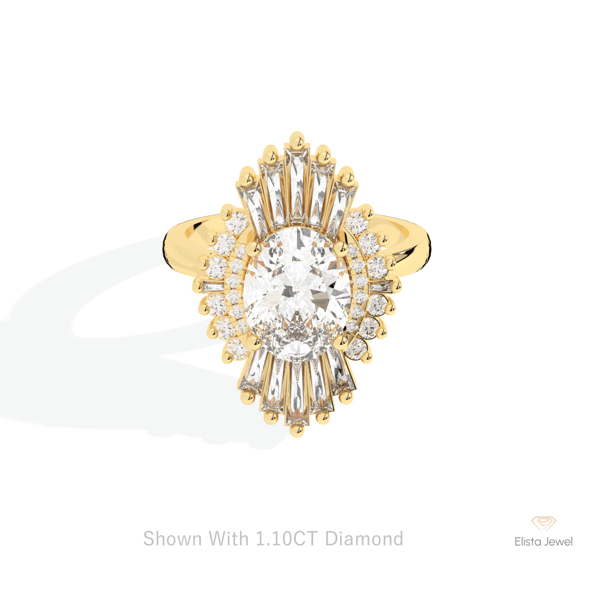 Oval Cut Starburst Engagement Lab Grown Diamond Ring in 10K White Gold - Front View