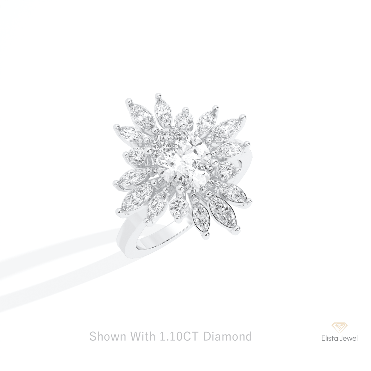 Oval Cut Starburst Engagement Lab Grown Diamond Ring in 14K Rose Gold - Profile View