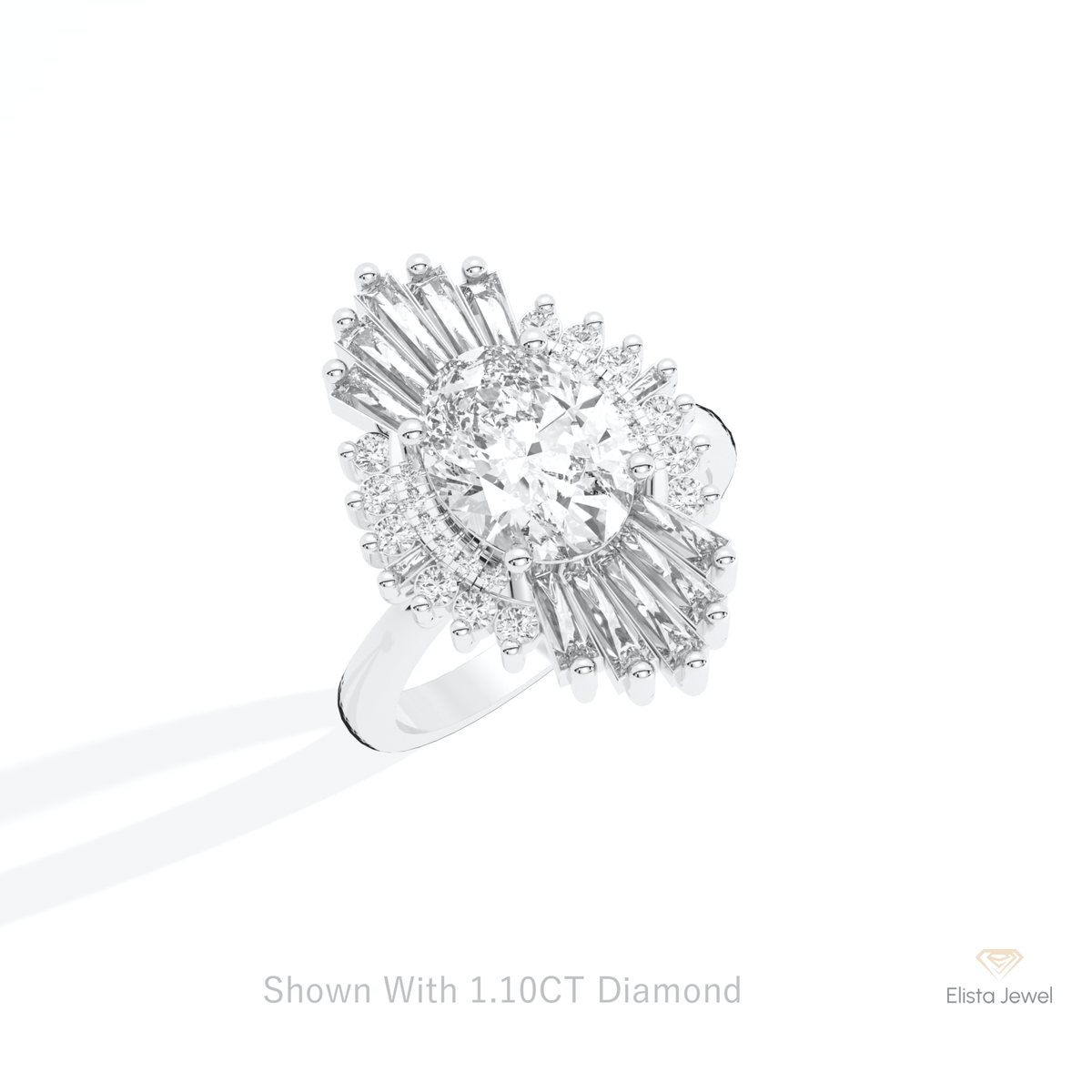 Oval Cut Starburst Engagement Lab Grown Diamond Ring in 14K Rose Gold - Profile View