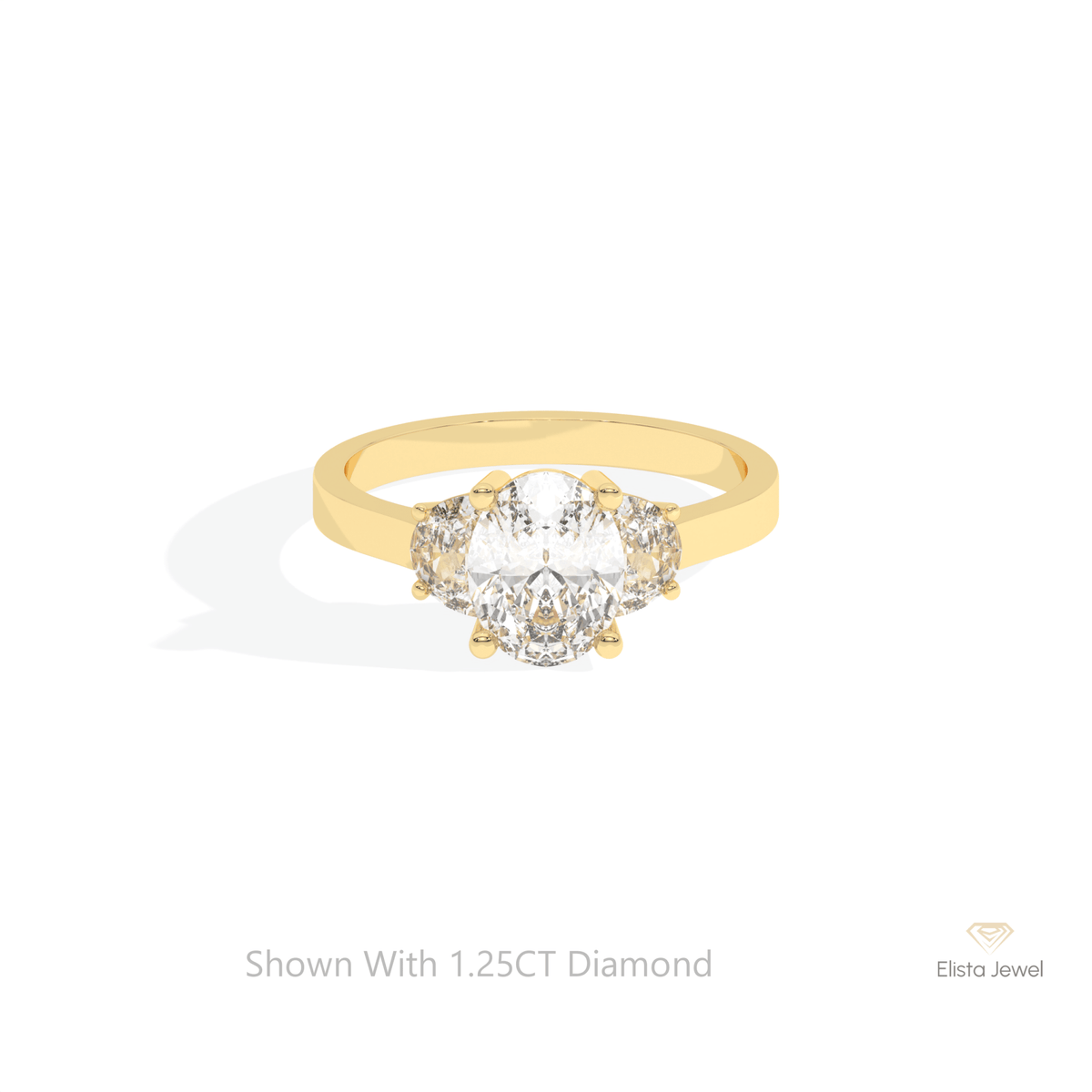Oval Cut Three Stone Engagement Lab Grown Diamond Ring in 10K White Gold - Front View