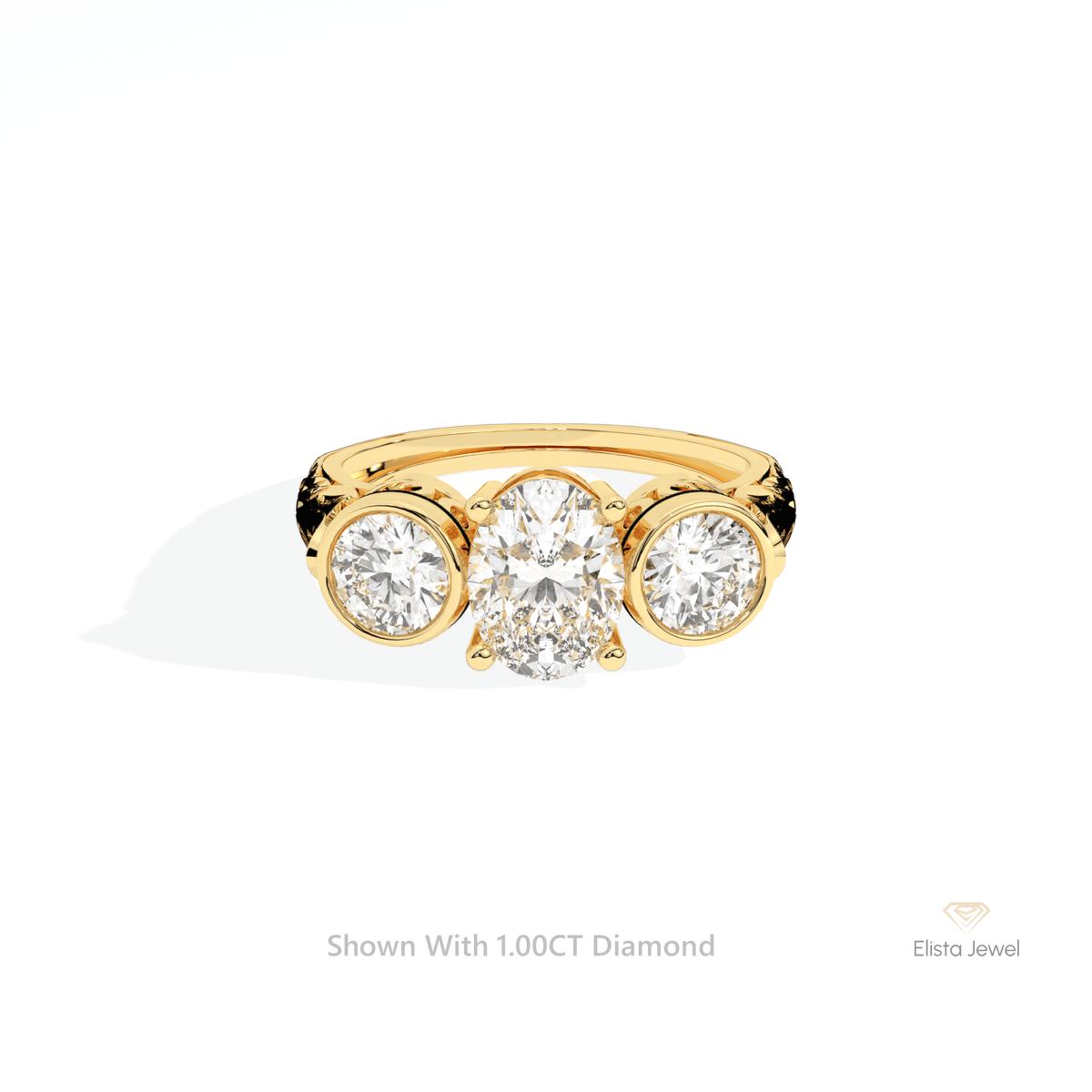 Oval Cut Three Stone Engagement Lab Grown Diamond Ring in 18K Rose Gold - Ring on Hand View