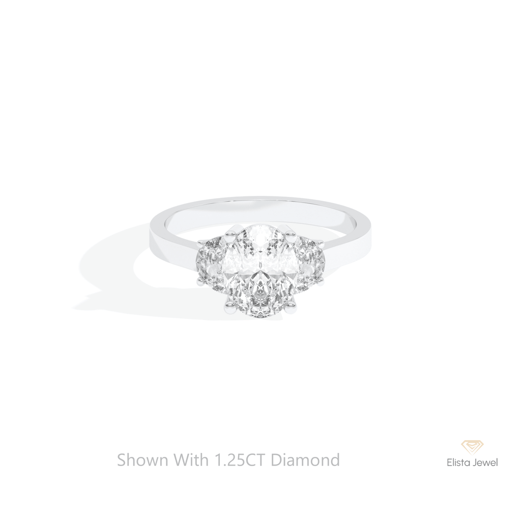 Oval Cut Three Stone Engagement Lab Grown Diamond Ring in 14K Yellow Gold - Detail View