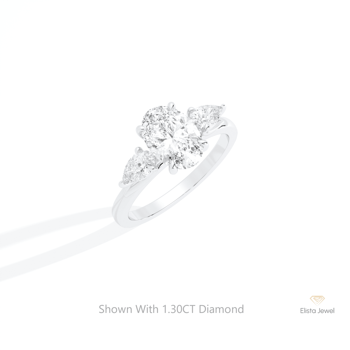 Oval Cut Three Stone Engagement Lab Grown Diamond Ring in 14K Rose Gold - Profile View