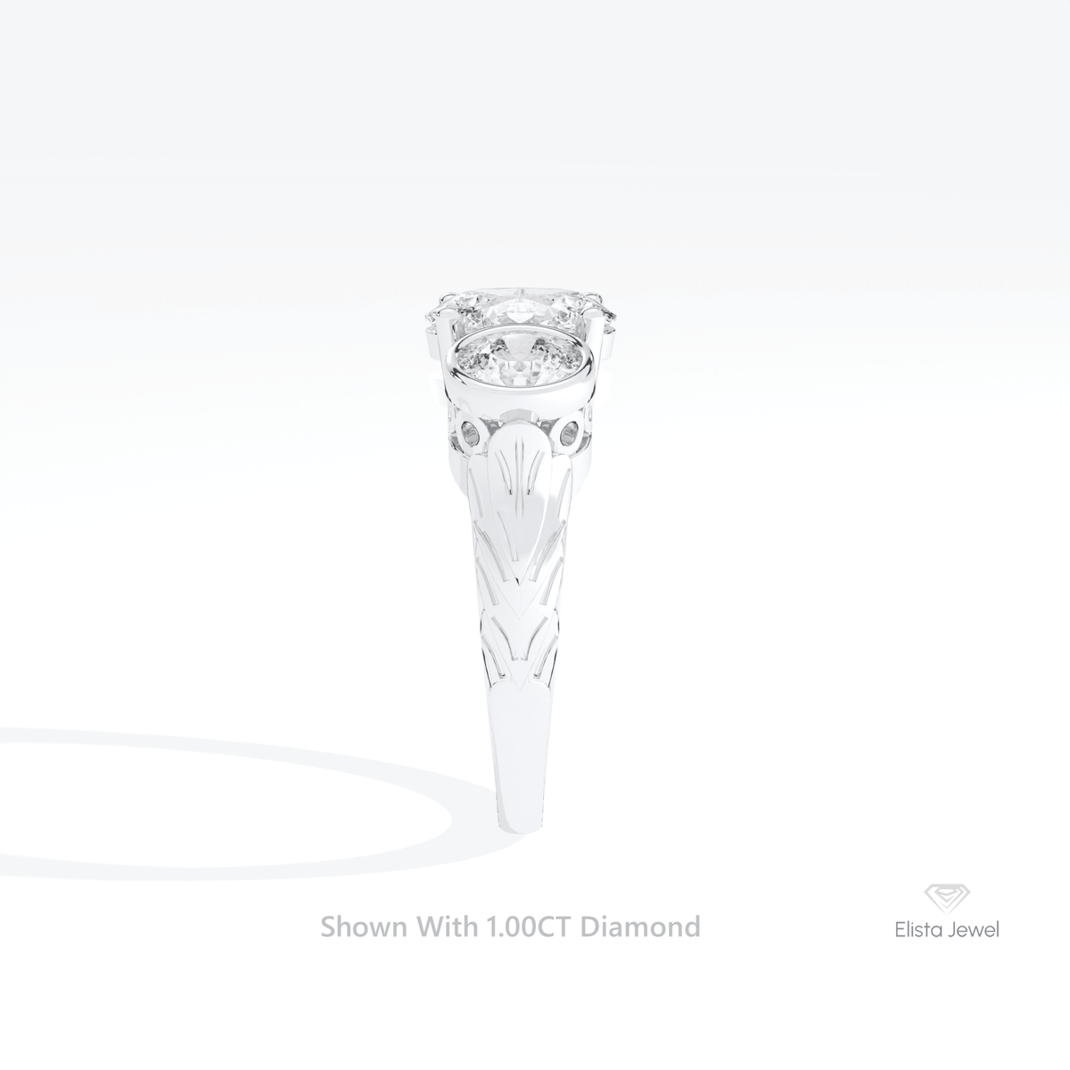Oval Cut Three Stone Engagement Lab Grown Diamond Ring in 18K Yellow Gold - Perspective View