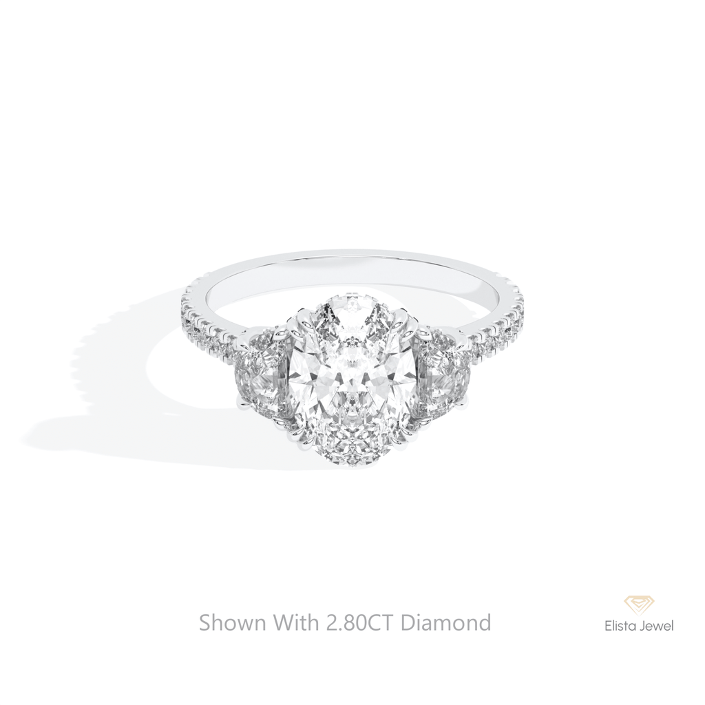 Oval Cut Three Stone Engagement Lab Grown Diamond Ring in 14K Yellow Gold - Detail View