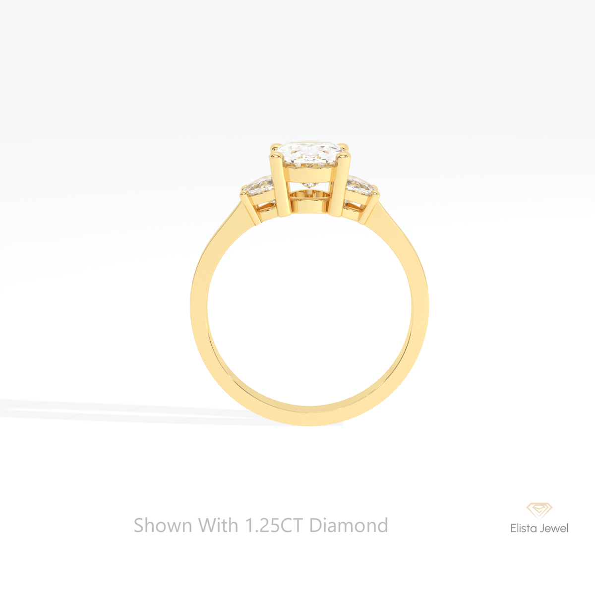 Oval Cut Three Stone Engagement Lab Grown Diamond Ring in 10K Rose Gold - Angled View