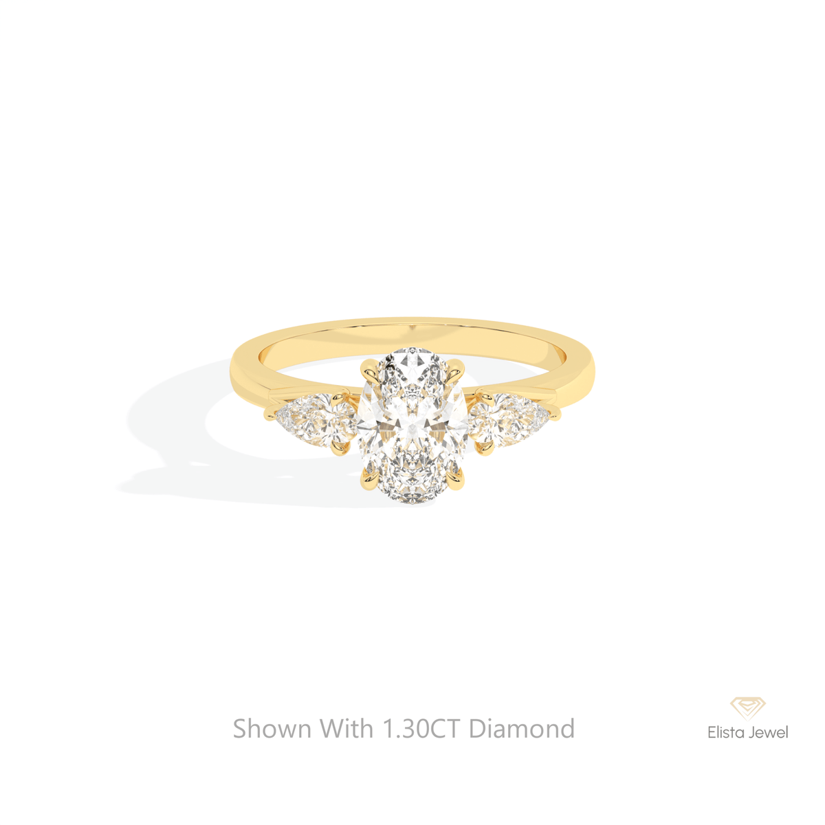Oval Cut Three Stone Engagement Lab Grown Diamond Ring in 10K White Gold - Front View