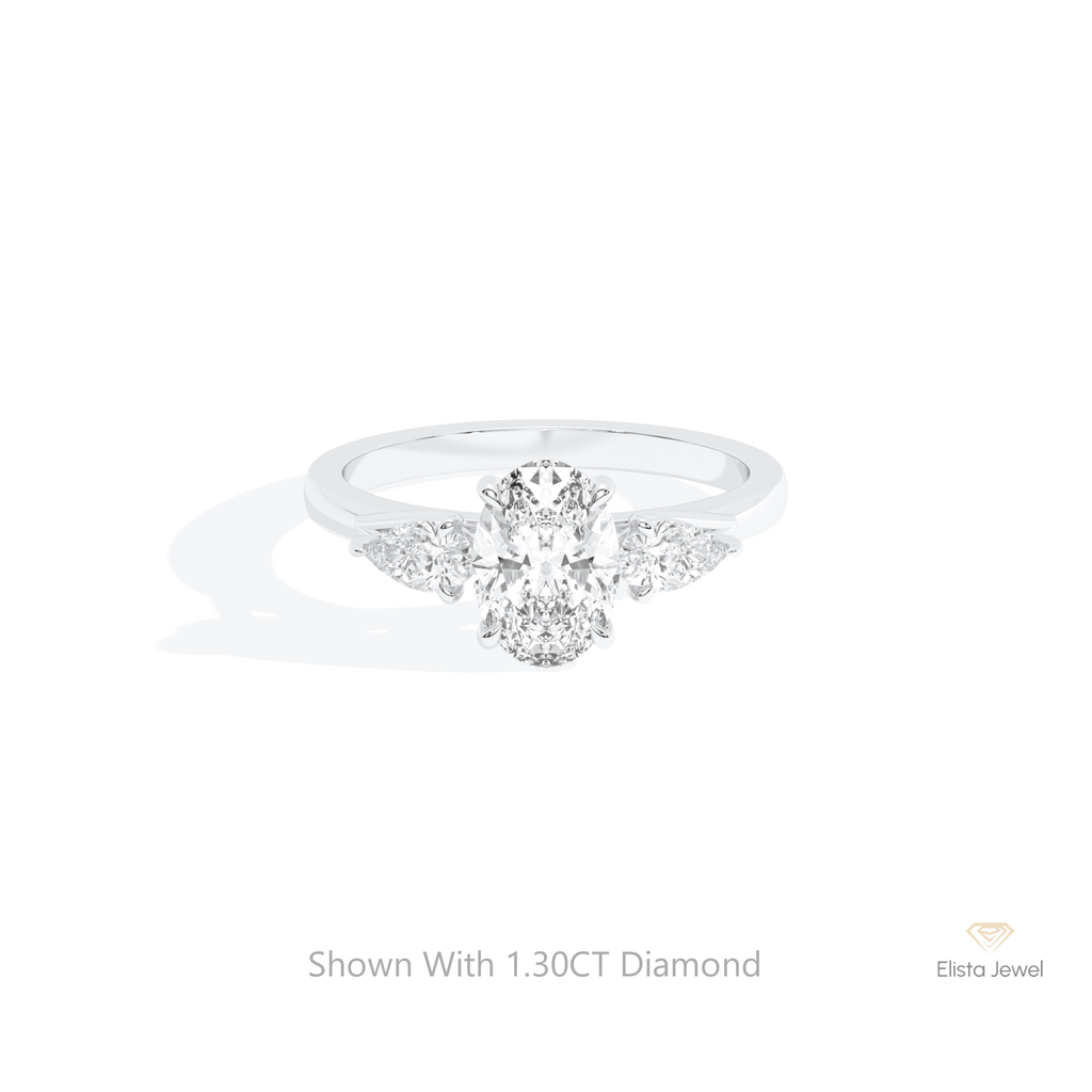 Oval Cut Three Stone Engagement Lab Grown Diamond Ring in 14K Yellow Gold - Detail View