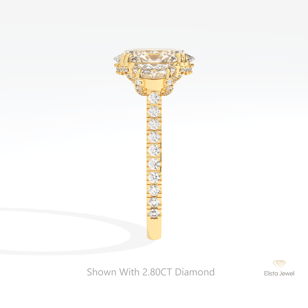 Oval Cut Three Stone Engagement Lab Grown Diamond Ring in 14K White Gold - Top View