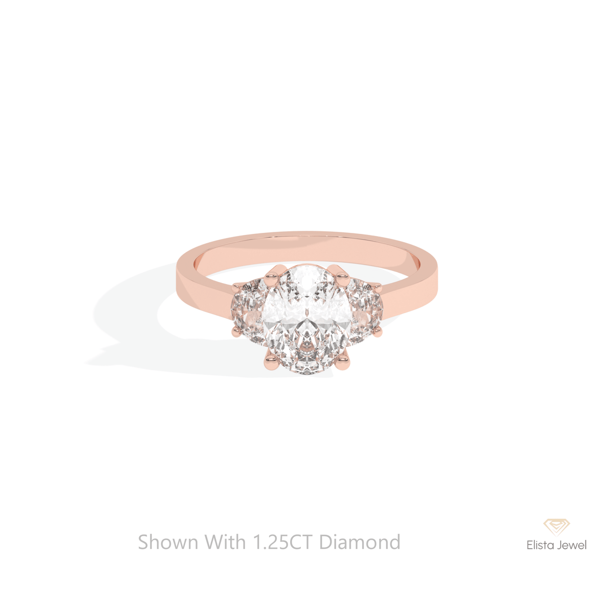 Oval Cut Three Stone Engagement Lab Grown Diamond Ring in 18K Rose Gold - Ring on Hand View