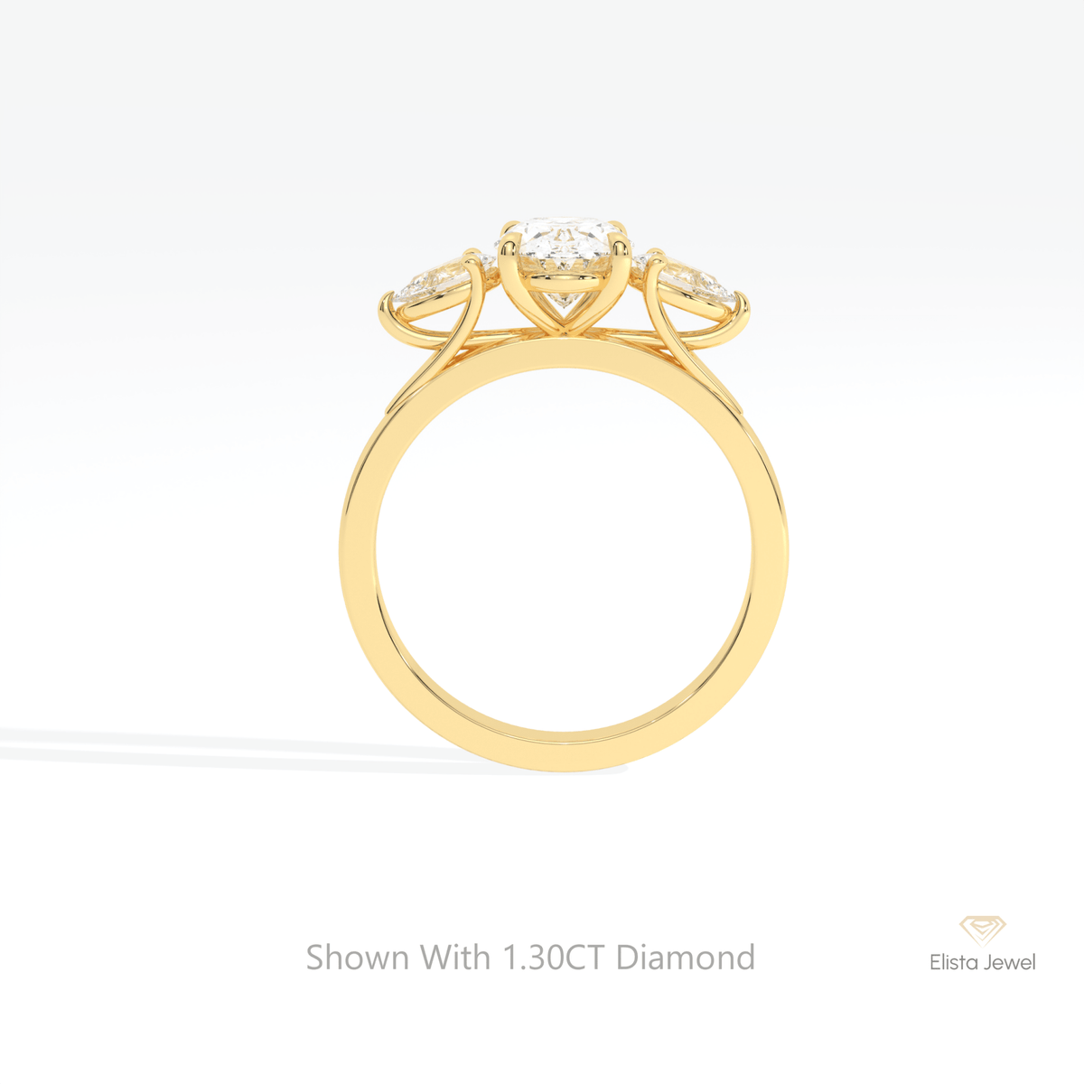 Oval Cut Three Stone Engagement Lab Grown Diamond Ring in 10K Rose Gold - Angled View