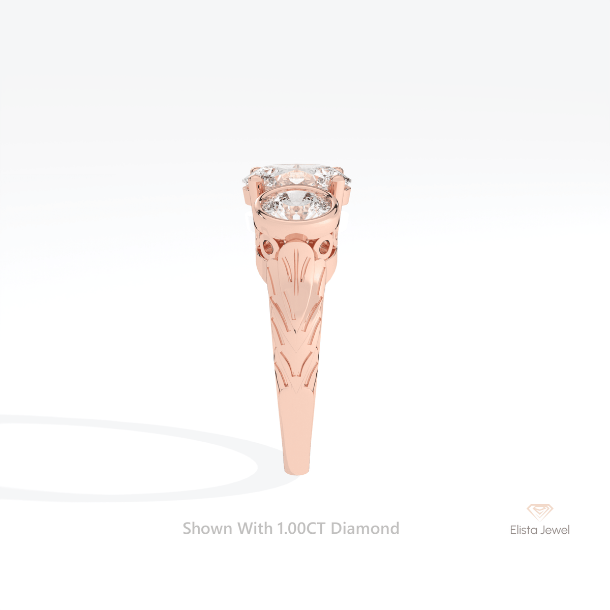 Oval Cut Three Stone Engagement Lab Grown Diamond Ring in 14K White Gold - Top View