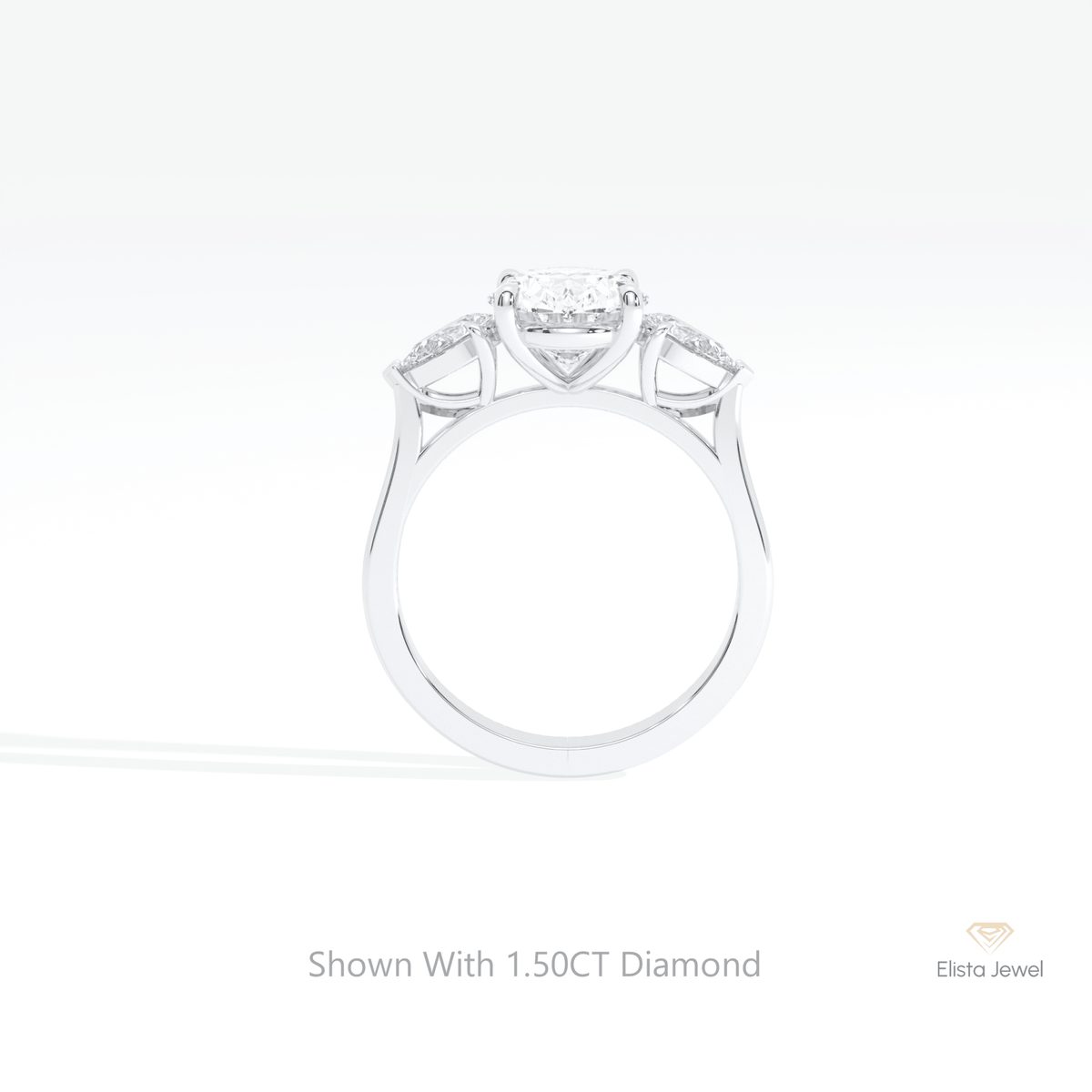 Oval Cut Three Stone Wedding Lab Grown Diamond Ring in 18K White Gold - Close-up View