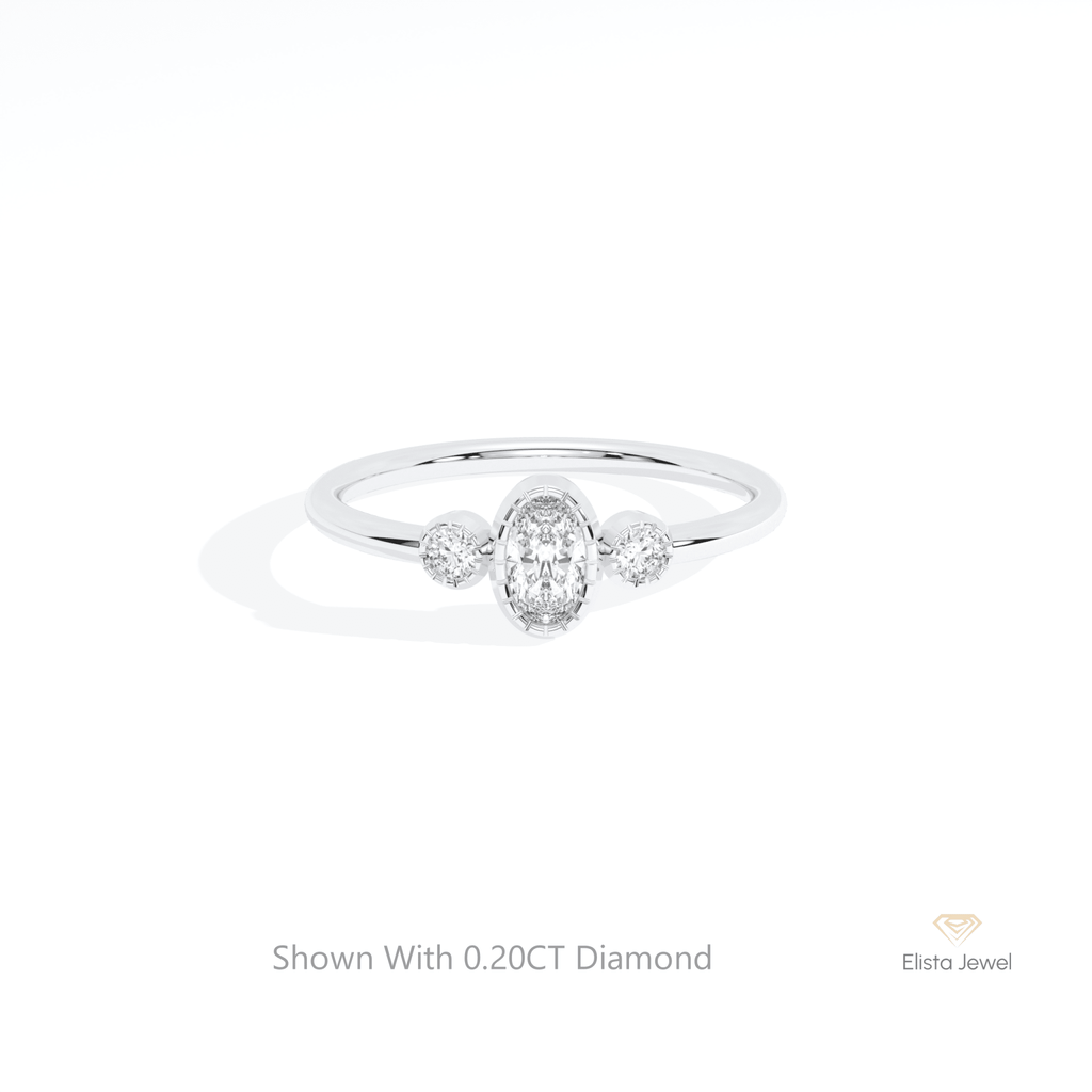Oval Cut Three Stone Wedding Lab Grown Diamond Ring in 14K Yellow Gold - Detail View
