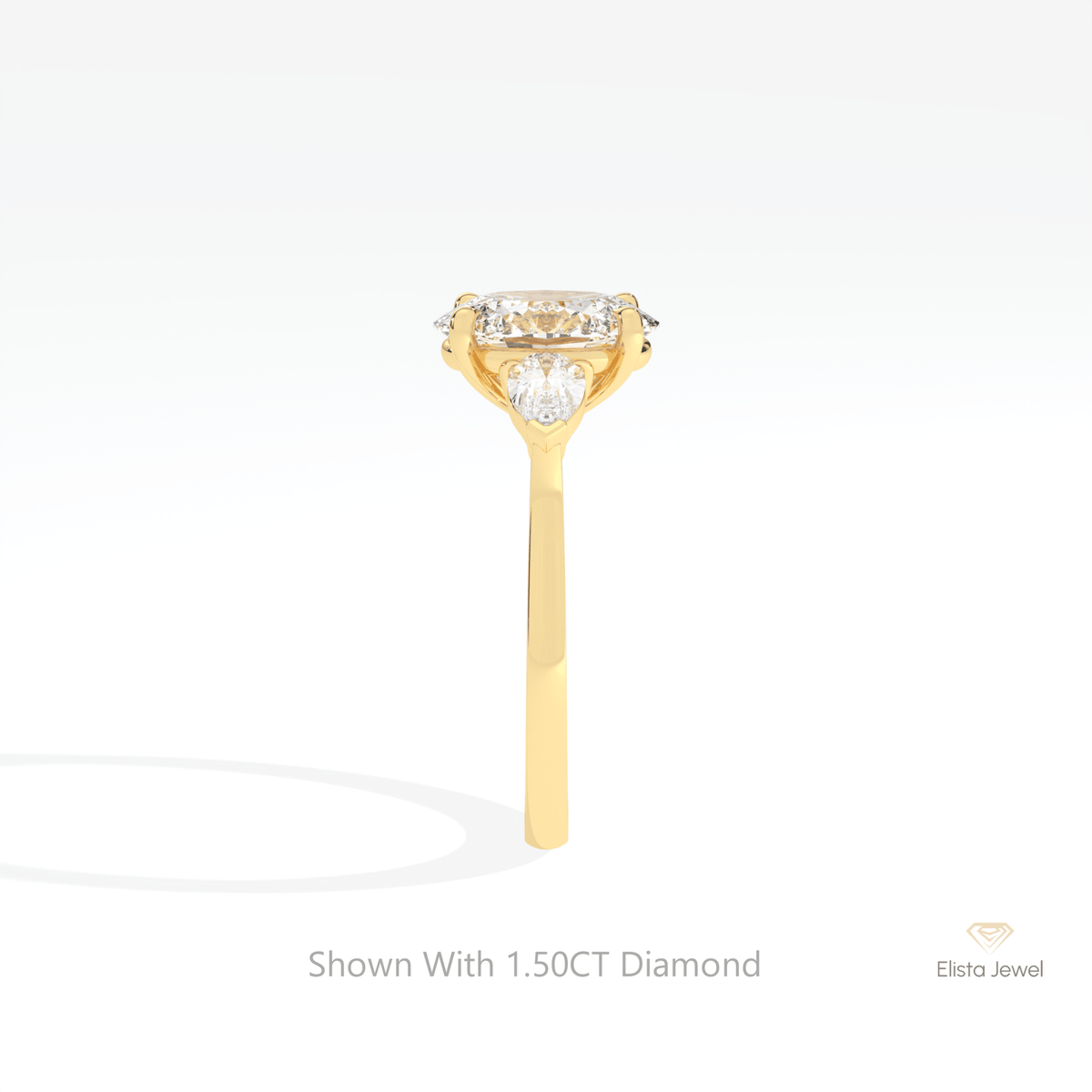 Oval Cut Three Stone Wedding Lab Grown Diamond Ring in 14K White Gold - Top View