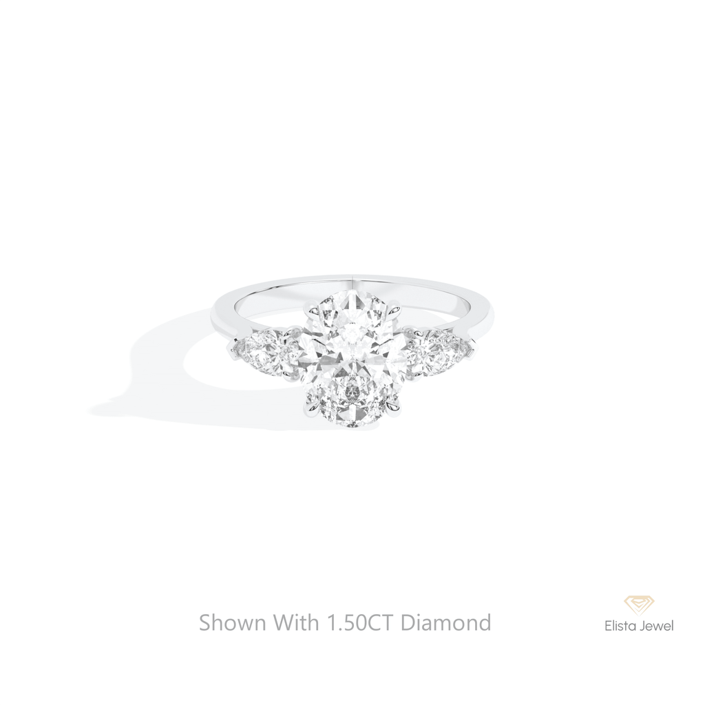 Oval Cut Three Stone Wedding Lab Grown Diamond Ring in 14K Yellow Gold - Detail View