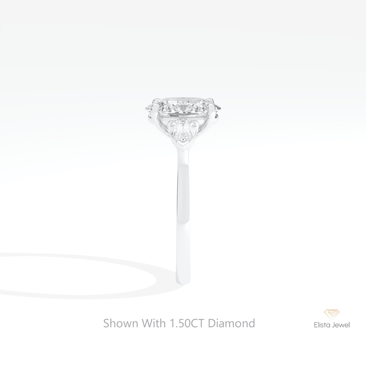 Oval Cut Three Stone Wedding Lab Grown Diamond Ring in 18K Yellow Gold - Perspective View