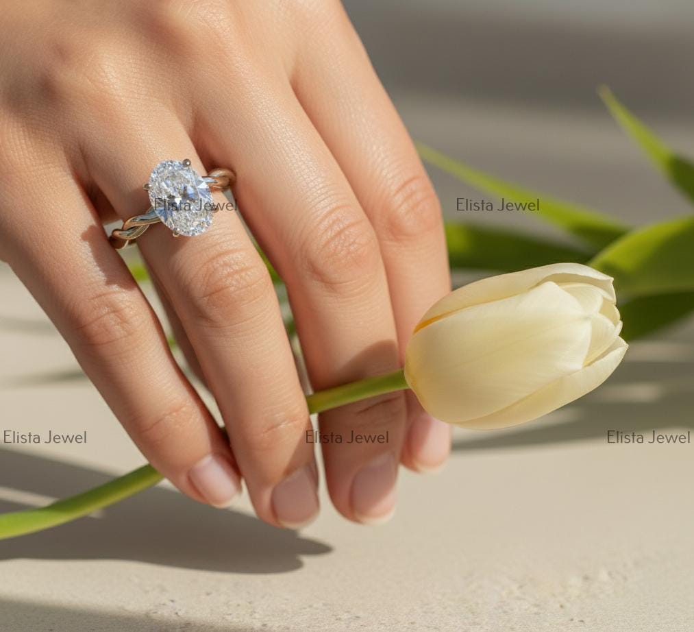 Oval Lab-Grown Diamond Engagement Ring, Twisted Braided Band
