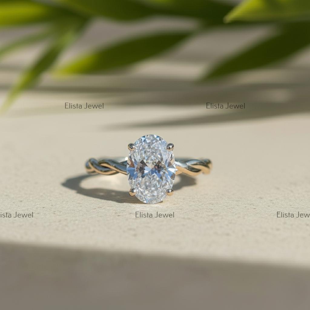 Oval Lab-Grown Diamond Engagement Ring, Twisted Braided Band