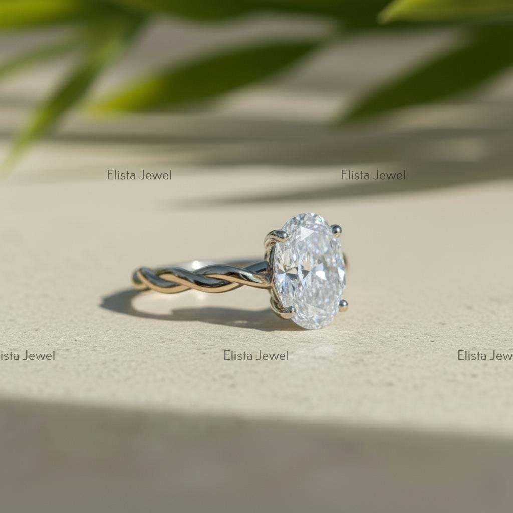 Oval Lab-Grown Diamond Engagement Ring, Twisted Braided Band