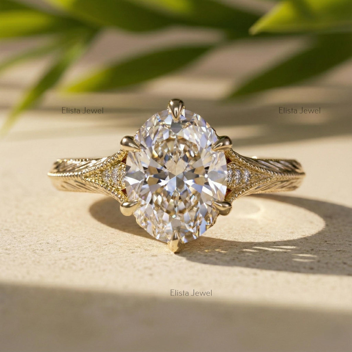 Oval Lab Diamond Engagement Ring in 14K Solid Yellow Gold