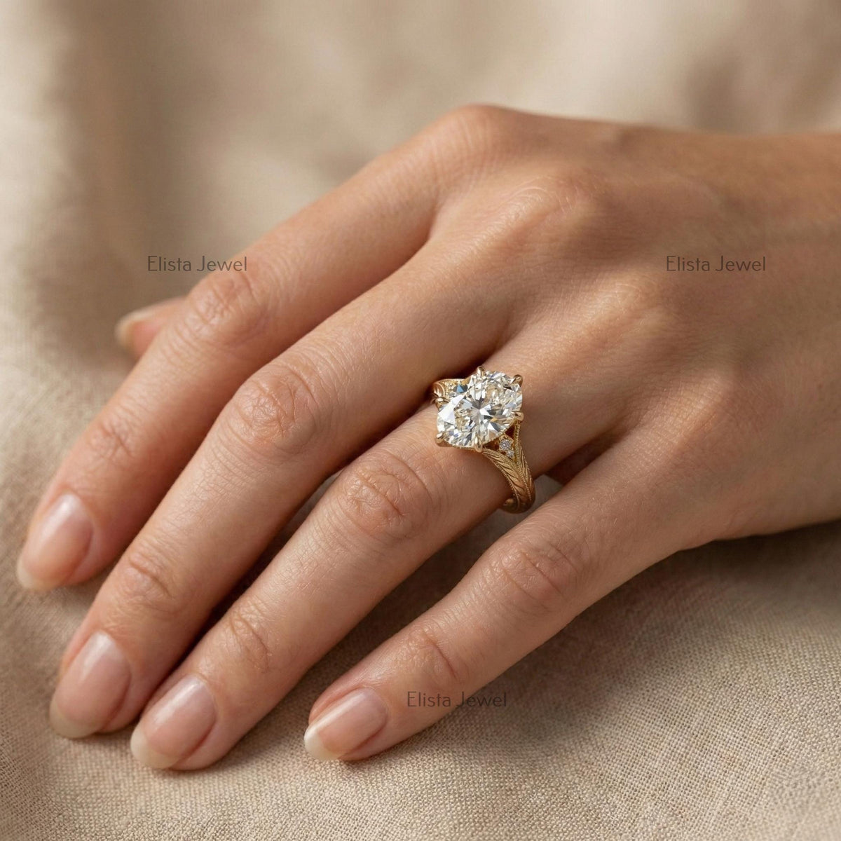 Oval Lab Diamond Engagement Ring in 14K Solid Yellow Gold