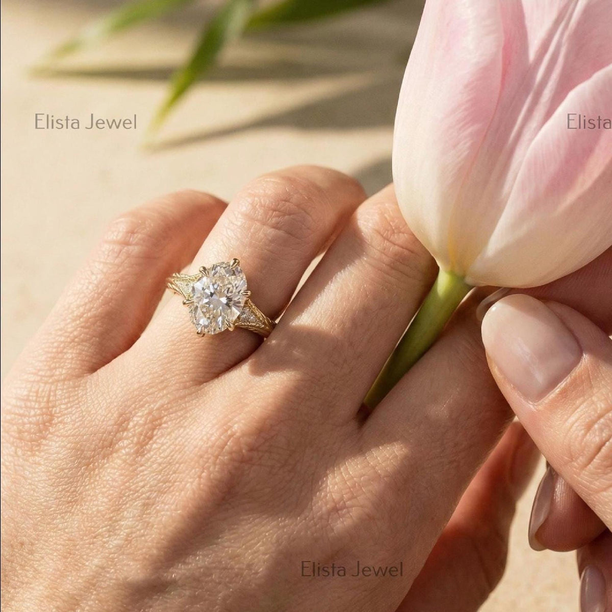 Oval Lab Diamond Engagement Ring in 14K Solid Yellow Gold