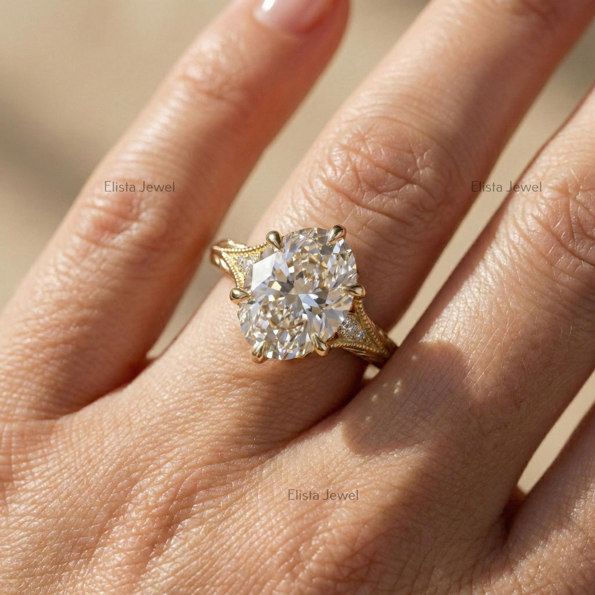 Oval Lab Diamond Engagement Ring in 14K Solid Yellow Gold