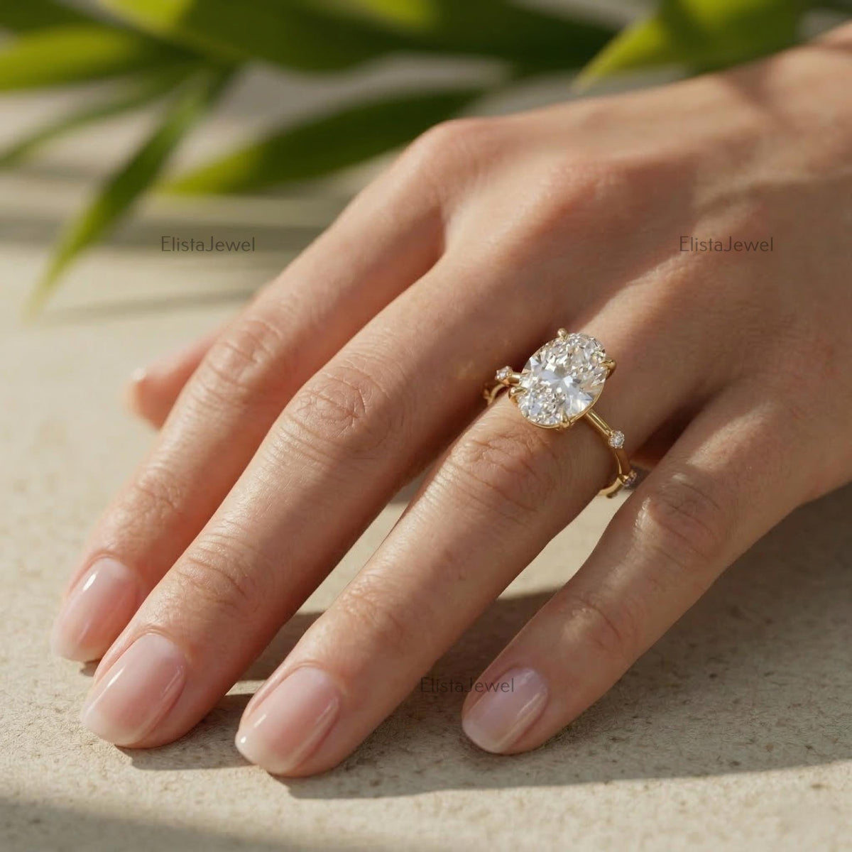 IGI Certified Oval Lab Grown Diamond Engagement Ring: 18K Yellow Gold Minimalist Ring