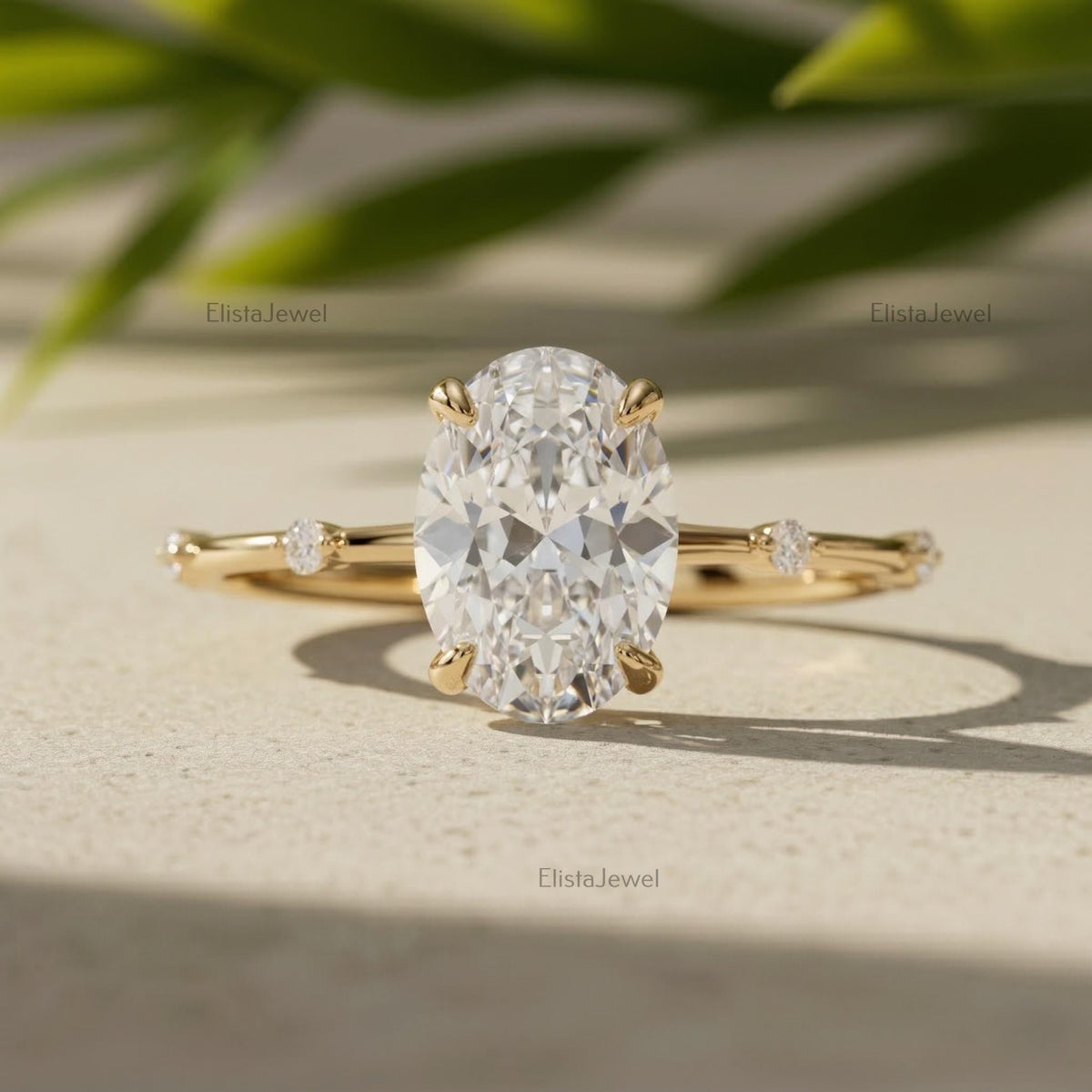 IGI Certified Oval Lab Grown Diamond Engagement Ring: 18K Yellow Gold Minimalist Ring