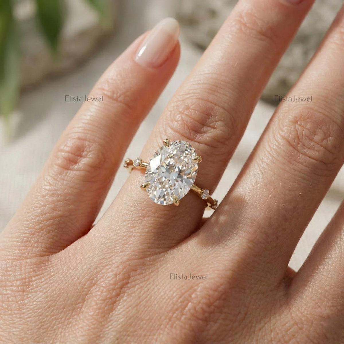 IGI Certified Oval Lab Grown Diamond Engagement Ring: 18K Yellow Gold Minimalist Ring