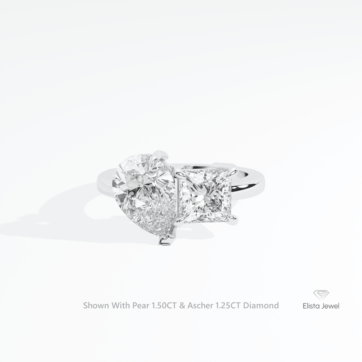 Pear And Ascher Cut Toi Et Moi Lab Grown Diamond Ring in 10K White Gold - Front View