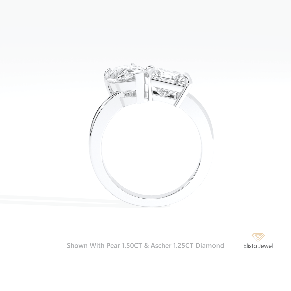 Pear And Ascher Cut Toi Et Moi Lab Grown Diamond Ring in 10K Rose Gold - Angled View