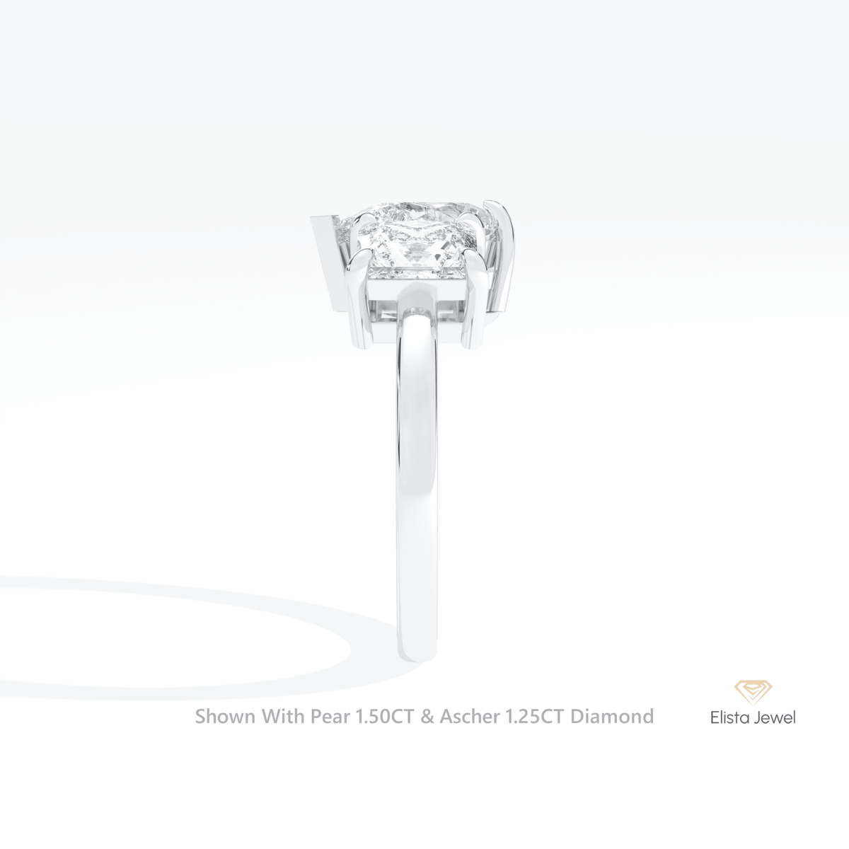 Pear And Ascher Cut Toi Et Moi Lab Grown Diamond Ring in 14K White Gold - Top View