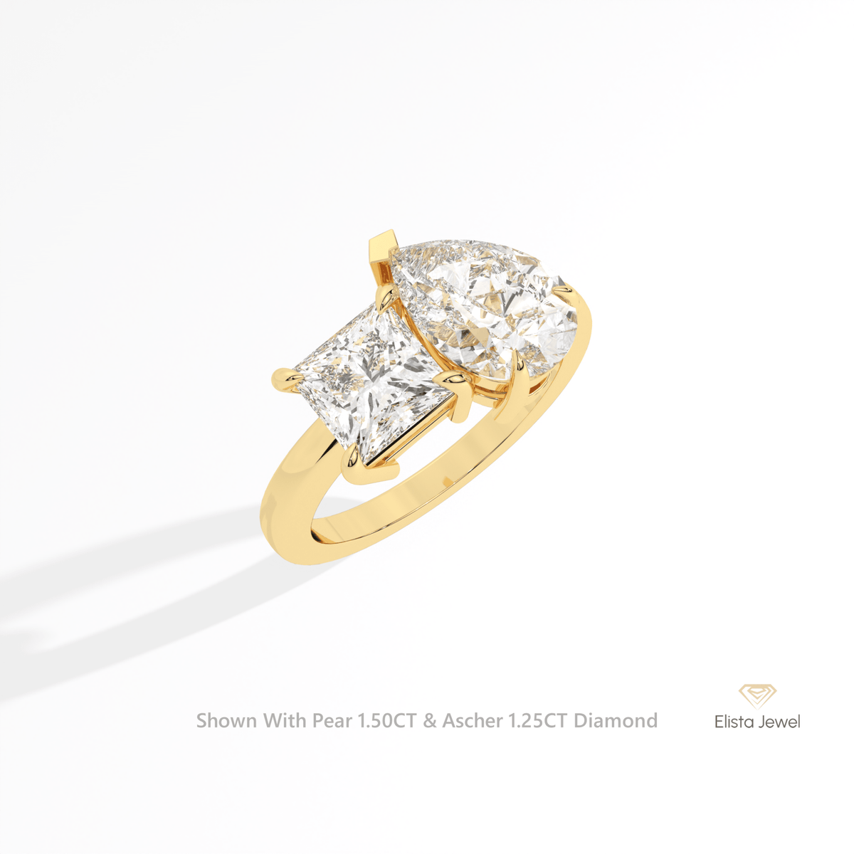 Pear And Ascher Cut Toi Et Moi Lab Grown Diamond Ring in Platinum - Lifestyle View